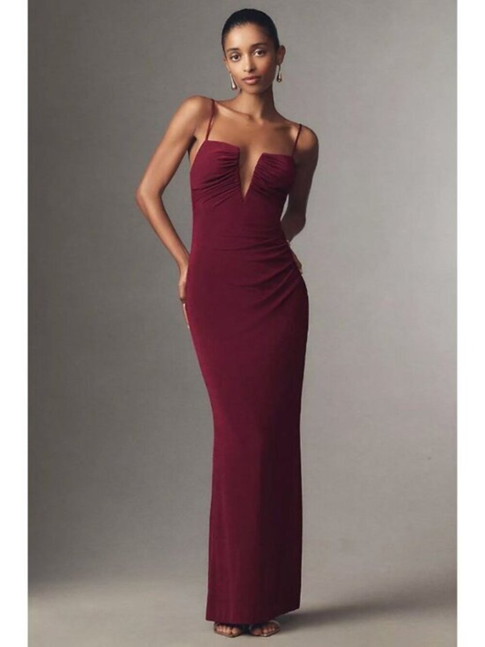 Katie May Erykah V-Wire Spaghetti Strap Maxi Dress Gown in Sangria Size M